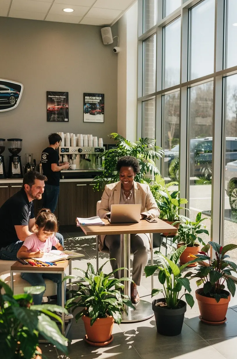 Modern auto repair bay with multiple cars being serviced efficiently in a Los Angeles diagnostic and maintenance hub